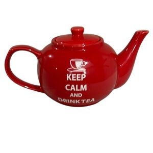The Old Pottery Company Keep Calm And Drink Tea Red Ceramic Teapot 4 Cup Lid